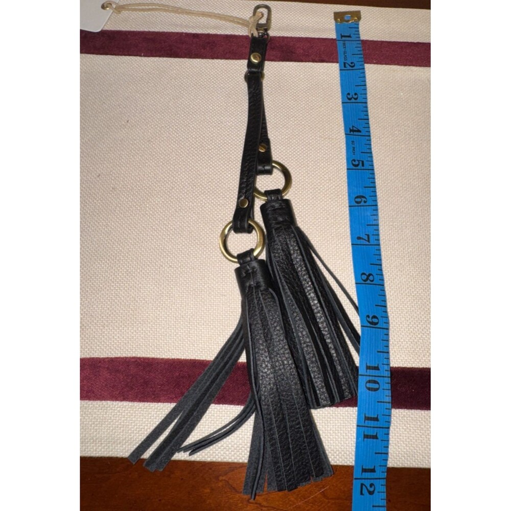 HOBO Black Leather Double Tassel Keychain with Gold Hardware - Picture 6 of 6